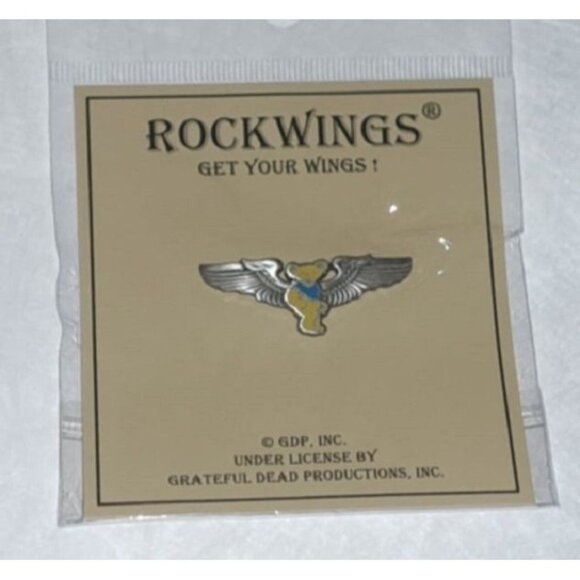 New Yellow Bear Grateful Dead Pin Deadhead Pilot Wings Licensed Hippie Airplane - Picture 2 of 3